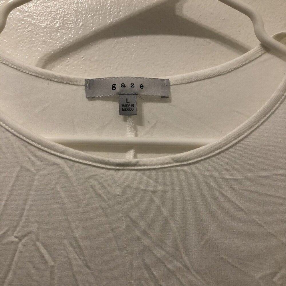 GAZE White Ruched Twist Hem 3/4 Sleeve Top Size Large - Picture 3 of 6